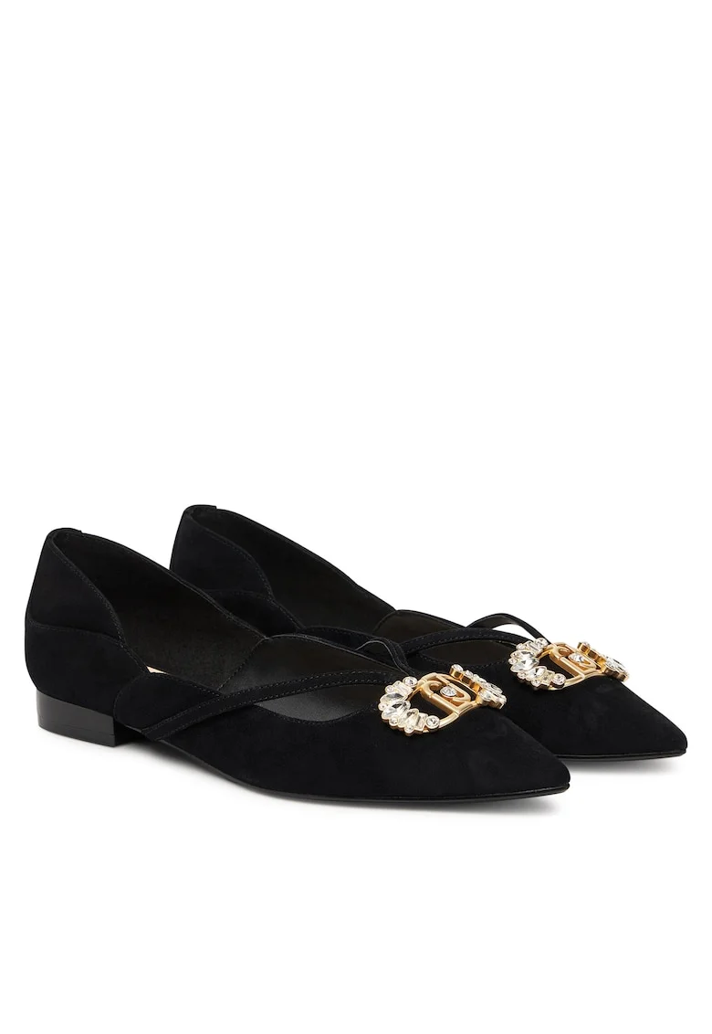Balerini dama Vivien,  piele naturala, negru/auriu
