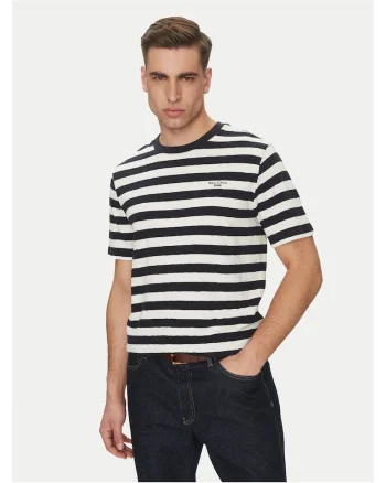 Tricou barbat,  bleumarin/alb, bumbac