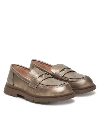 Pantofi copii,  mocasini fete, culoare metal auriu, piele ecologica