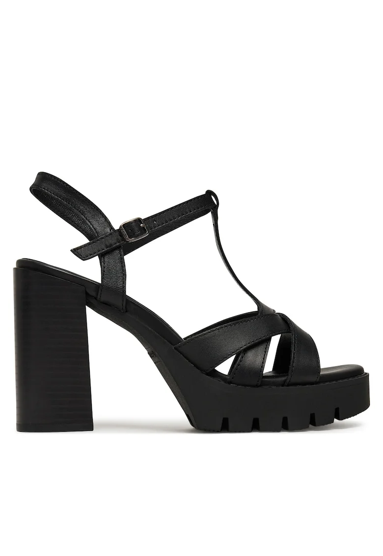 Sandale cu toc dama,  piele naturala, negru