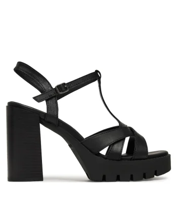 Sandale cu toc dama,  piele naturala, negru