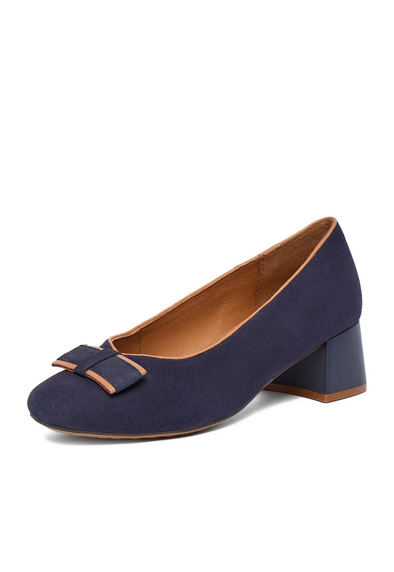 Pantofi dama,  bleumarin, piele naturala, cu toc
