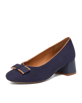Pantofi dama,  bleumarin, piele naturala, cu toc