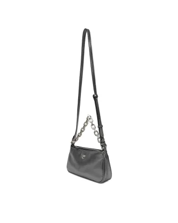 Geanta dama  Half Moon Baguette M, Gun Metal, din piele naturala
