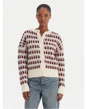Cardigan dama  bej si visiniu, pulover din tricot