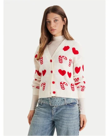 Cardigan dama  bej si rosu, pulover din tricot