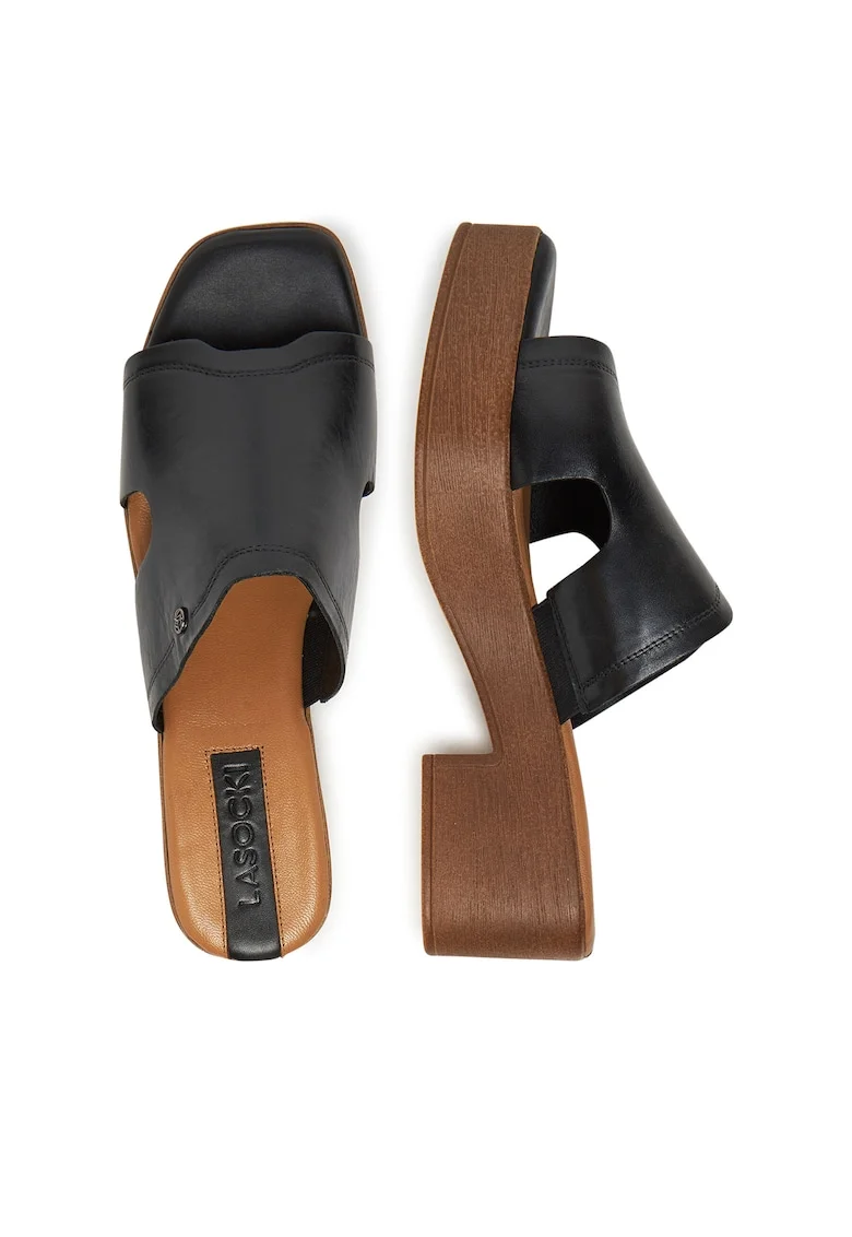 Papuci cu toc dama,  piele naturala, Negru