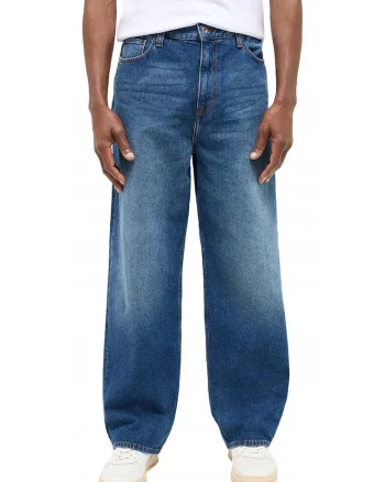 Blugi Barbati,  Vermont, Loose Fit, Talie Joasa, Fermoar, Lungi, 5 Buzunare, Bumbac, Elastan, W32-L32 US, Albastru