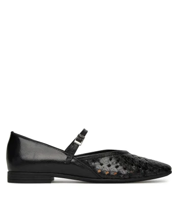 Balerini dama,  piele naturala, cu bareta, negru