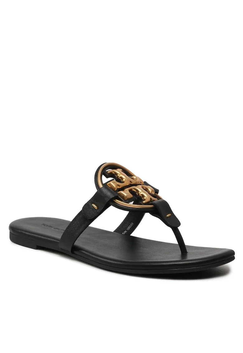 Slapi dama,  Perfect Black 006, piele naturala, Metal Miller,