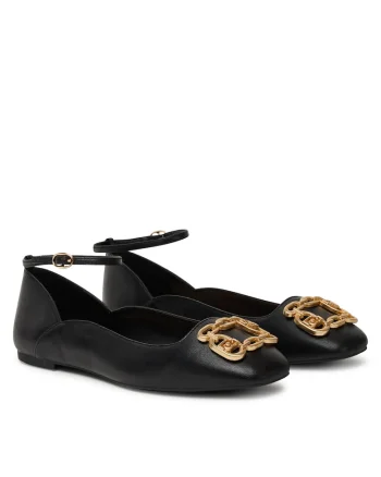 Balerini dama,  piele naturala, auriu/negru