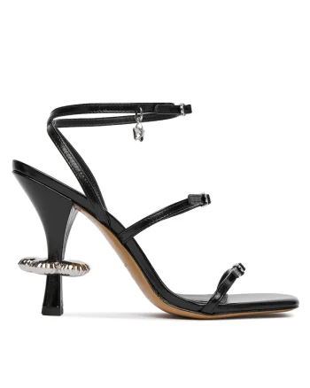 Sandale cu toc dama,  2P5FPM001F13, piele naturala, negru