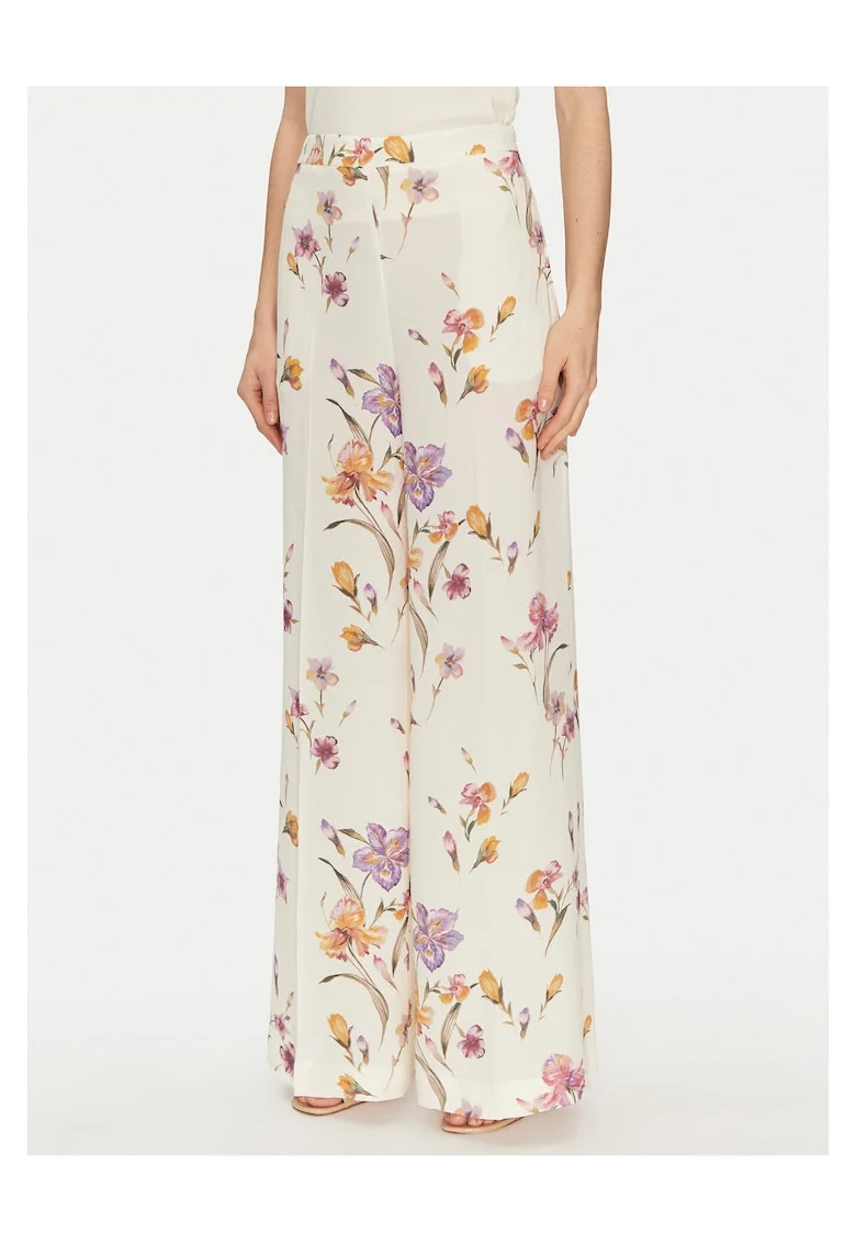 Pantaloni Palazzo  model floral, crem