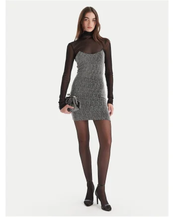 Rochie de cocktail,  argintiu/negru, 2 culori, material de calitate