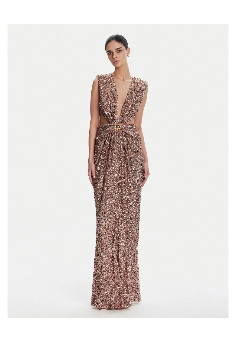 Rochie de seara de dama  maro, auriu