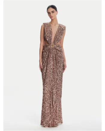 Rochie de seara de dama  maro, auriu
