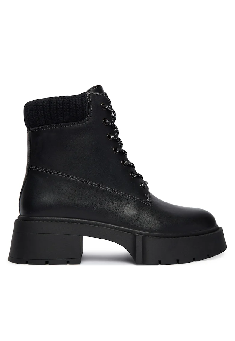 Ghete dama  Black Leah Platform, piele naturala, negru