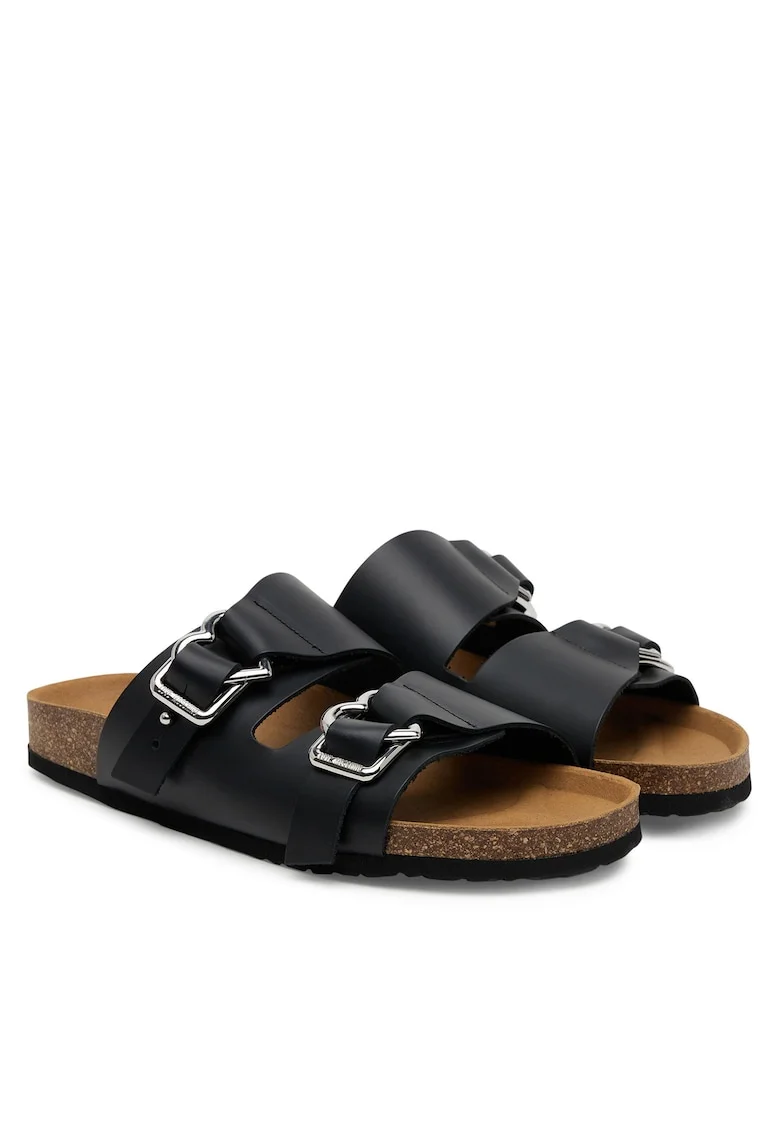 Slapi,  papuci dama, piele naturala, negru