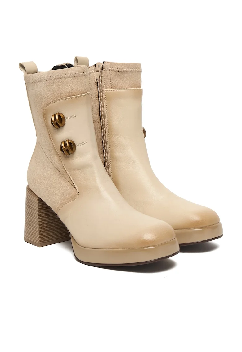 Botine dama HI254228,  Piele naturala, Crem
