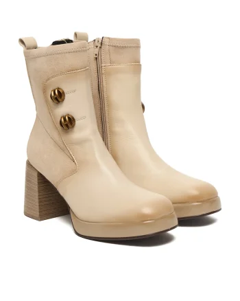 Botine dama HI254228,  Piele naturala, Crem