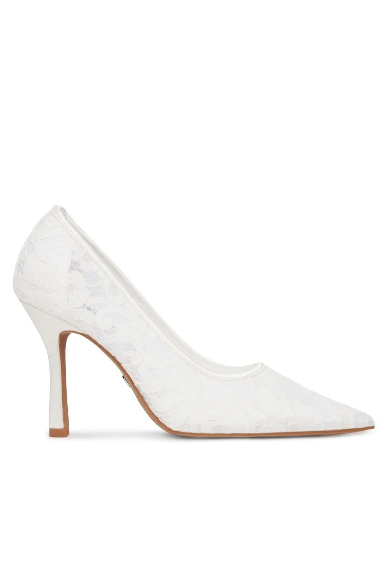 Pantofi dama,  tocuri, alb, textil