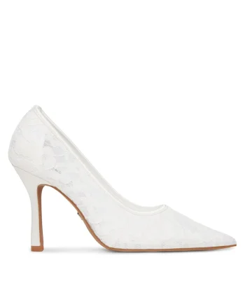 Pantofi dama,  tocuri, alb, textil