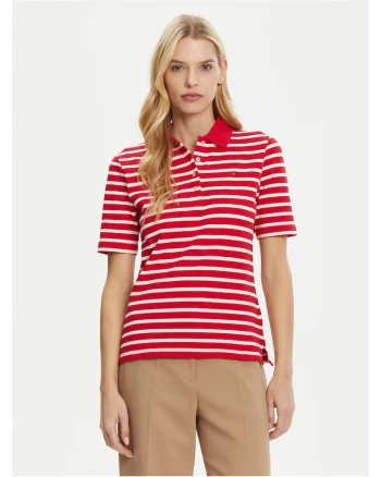 Tricou polo,  Alb/Rosu, Dungi, Pentru dama