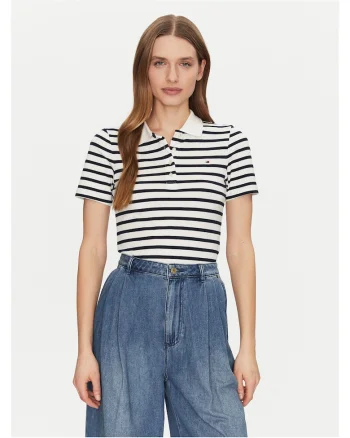 Tricou dama,  Bleumarin/Alb, Dungi, Polo,