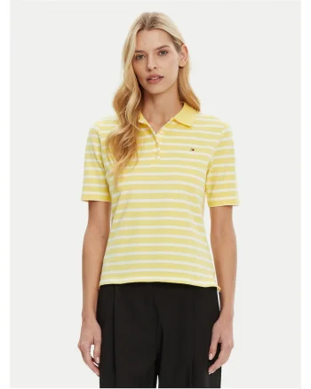 Tricou dama,  Galben/Alb, Dungi, Polo