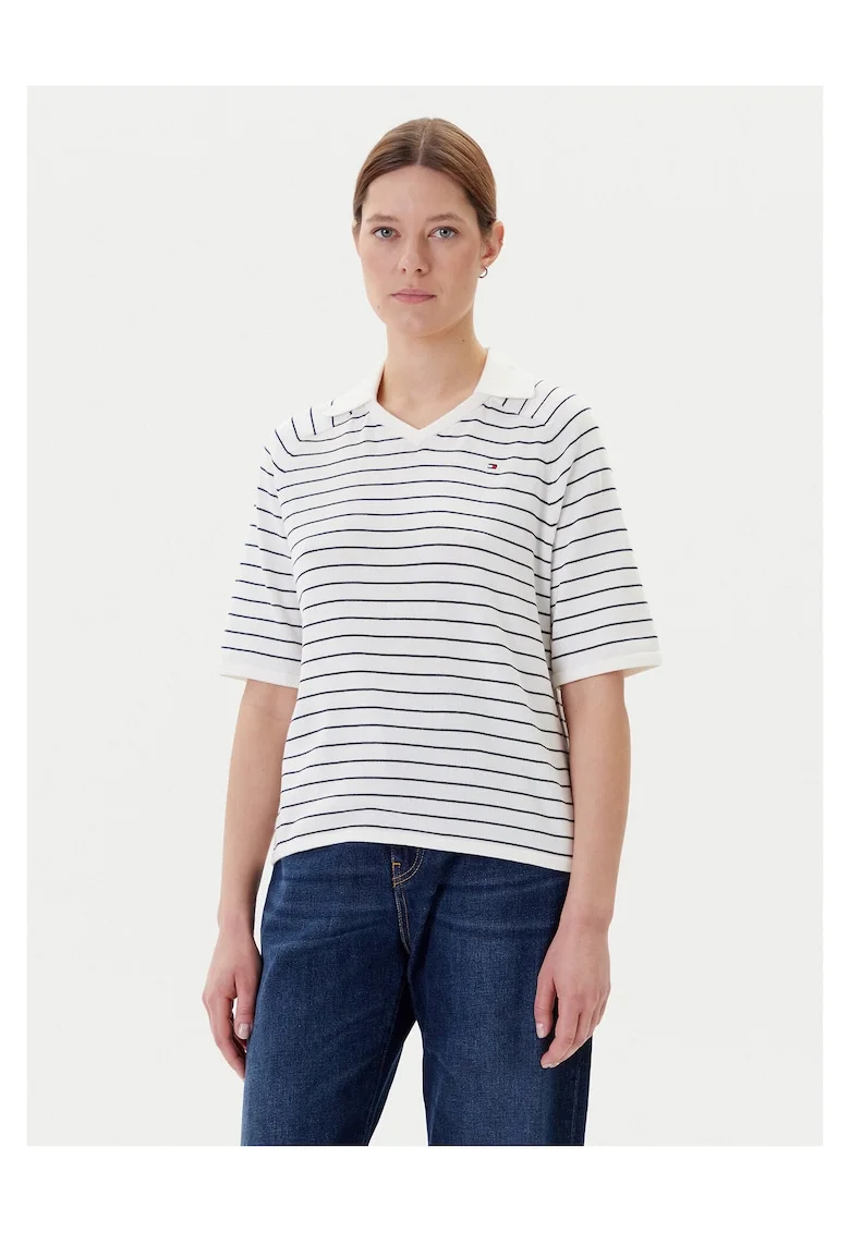 Tricou dama  alb/bleumarin
