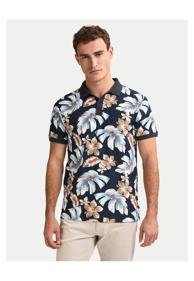 Tricou barbati  bleumarin, bumbac, imprimeu floral