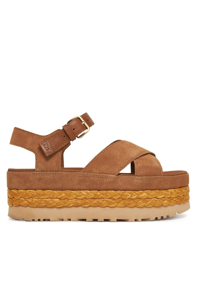 Sandale dama  espadrile femei, piele naturala, model cu bareta la glezna, Maro W Aubrey