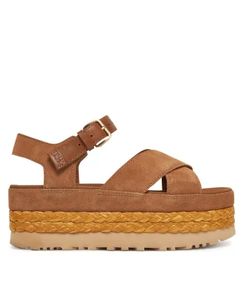 Sandale dama  espadrile femei, piele naturala, model cu bareta la glezna, Maro W Aubrey