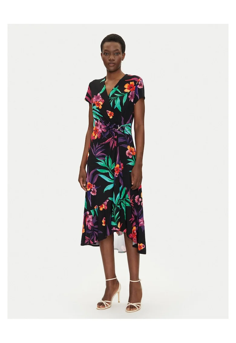 Rochie de zi,  flori colorate, negru