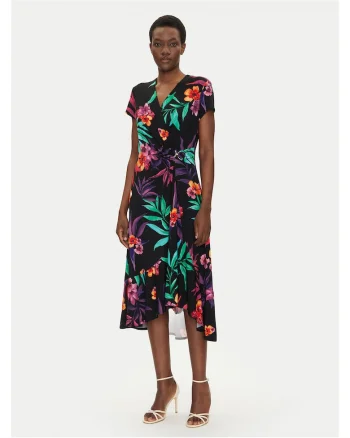 Rochie de zi,  flori colorate, negru