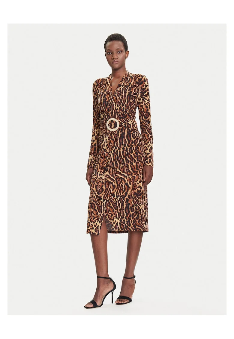 Rochie de cocktail,  maro, animal print