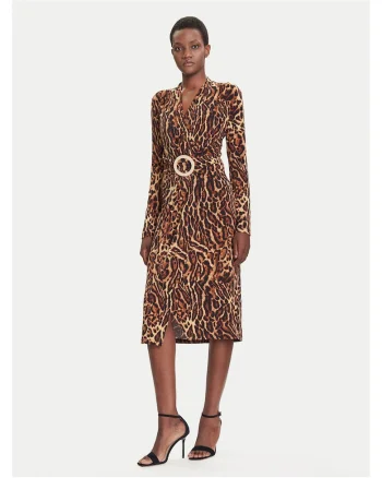 Rochie de cocktail,  maro, animal print
