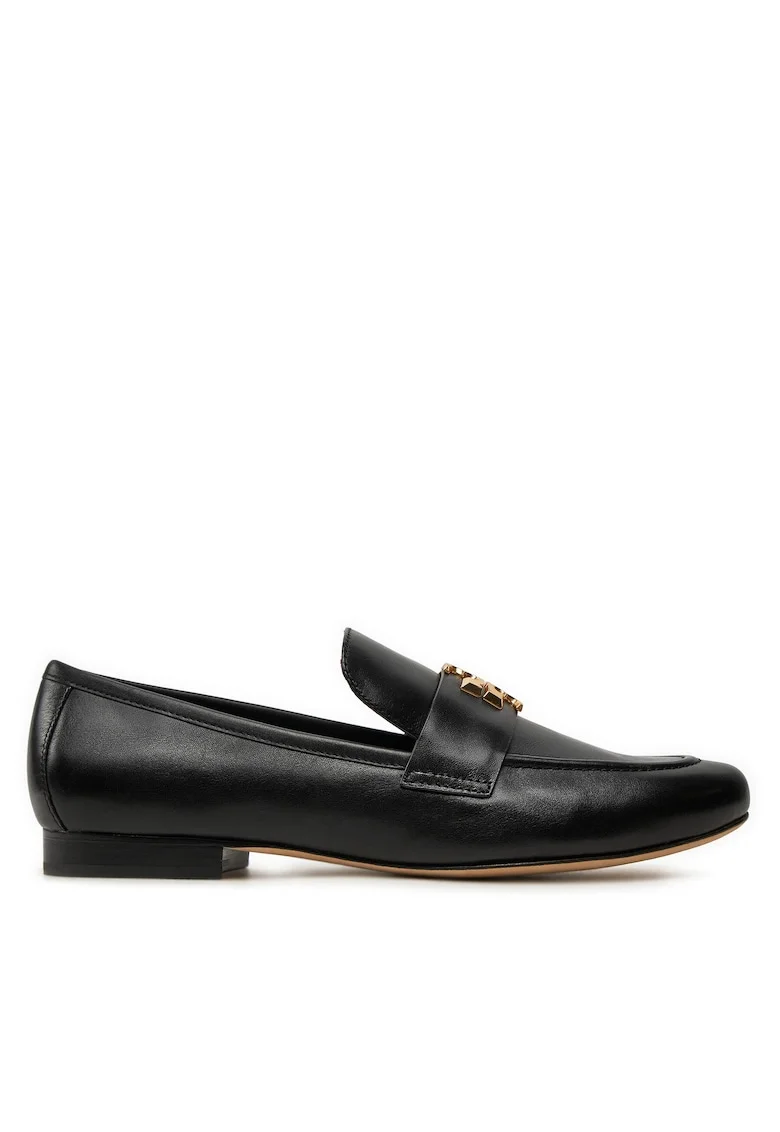 Mocasini dama  negru/auriu, piele naturala, model Eleanor Loafer