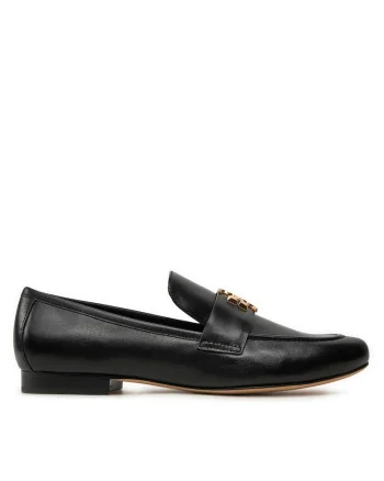 Mocasini dama  negru/auriu, piele naturala, model Eleanor Loafer