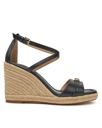 Sandale dama,  espadrile Mandy Wedge, piele naturala, negru