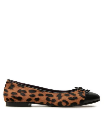 Balerini dama  piele naturala, animal print, negru/maro