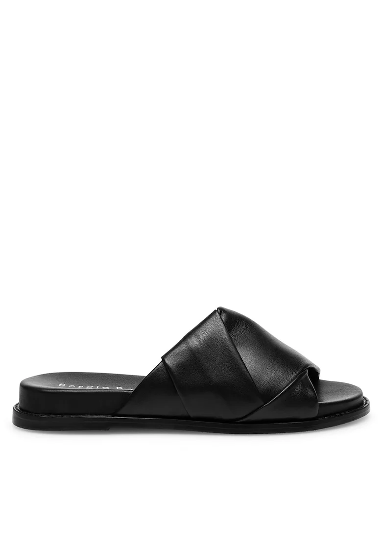 Slapi dama,  piele naturala, negru,