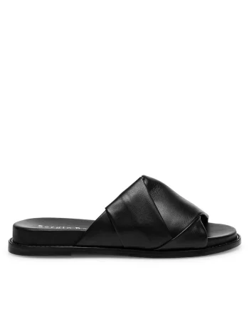 Slapi dama,  piele naturala, negru,