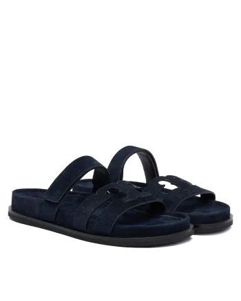 Slapi dama,  Ines Sport Slide 163, piele naturala, bleumarin