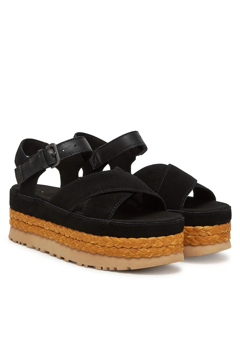 Sandale dama,  espadrile Blk W Aubrey, piele naturala, cu bretele, negru