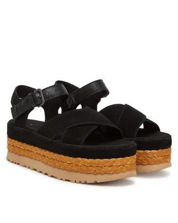 Sandale dama,  espadrile Blk W Aubrey, piele naturala, cu bretele, negru