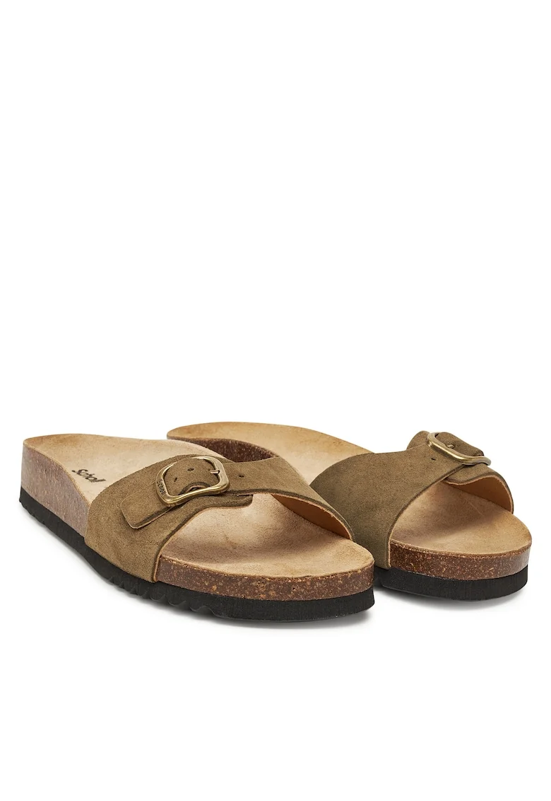Papuci dama,  Khaki, piele naturala
