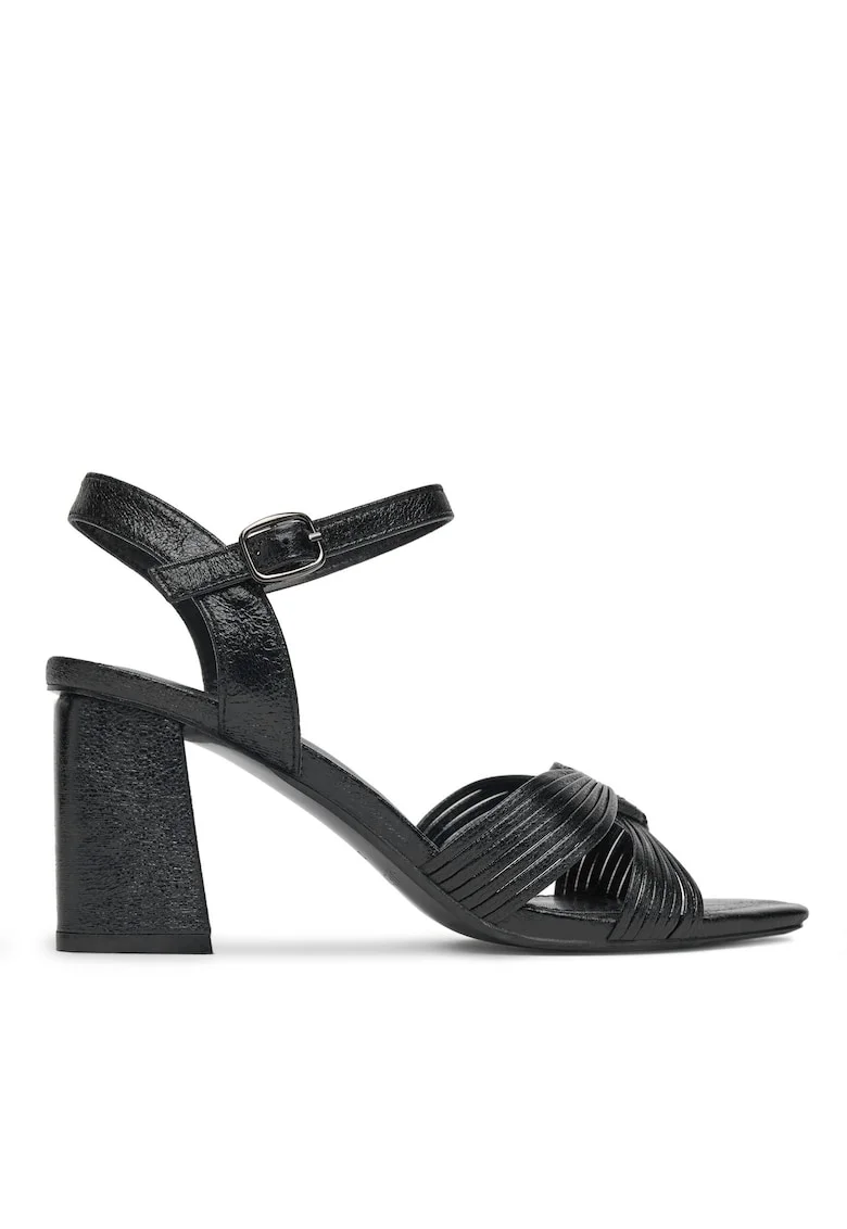 Sandale dama,  piele ecologica, negru, cu toc