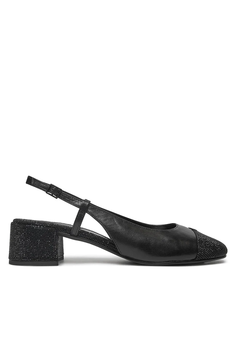 Sandale dama,  Perfect Black, piele naturala, toc cap-toe