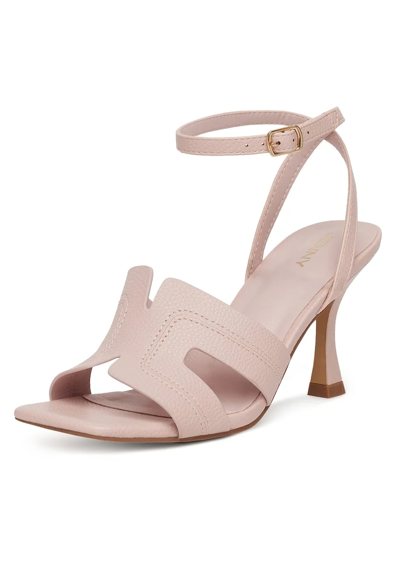 Sandale cu toc dama,  roz, piele ecologica, Roz